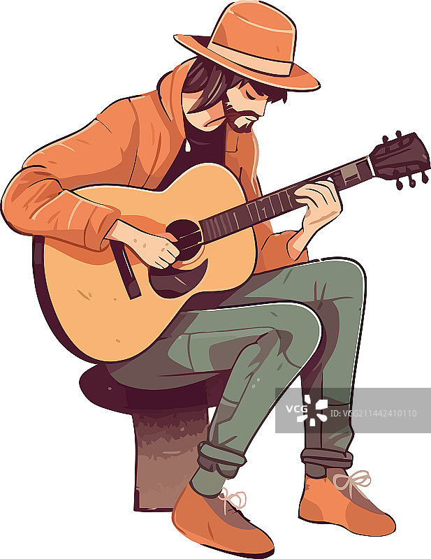 在舞台上演奏的原声吉他手图片素材