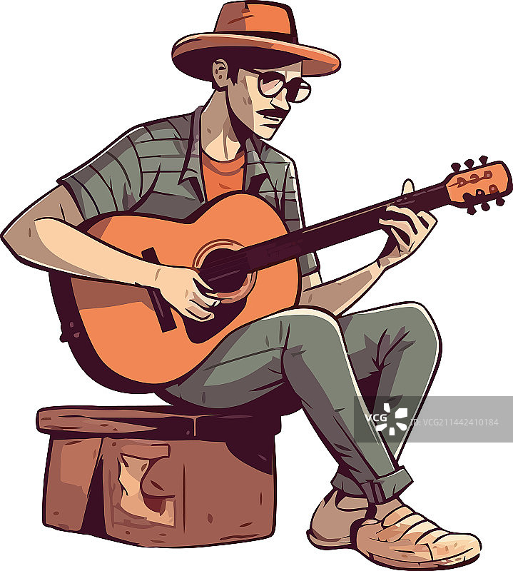 微笑的音乐家弹奏原声吉他图片素材