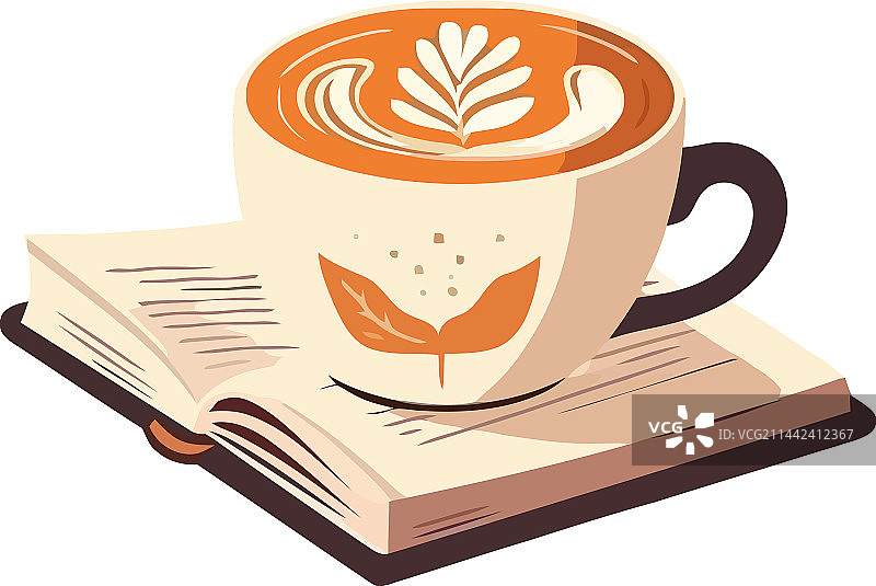 书本上的卡布奇诺马克杯图片素材