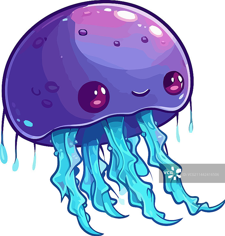 水下带触手的可爱卡通水母图片素材