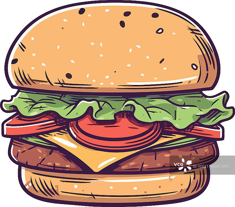 烤牛肉汉堡配奶酪和番茄图片素材
