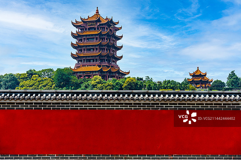 红墙后的黄鹤楼图片素材