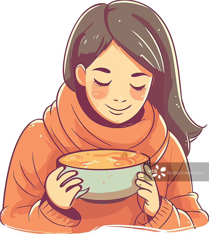 女孩拿着暖饮享受秋天图片素材