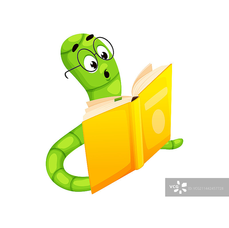 卡通书虫角色阅读图片素材