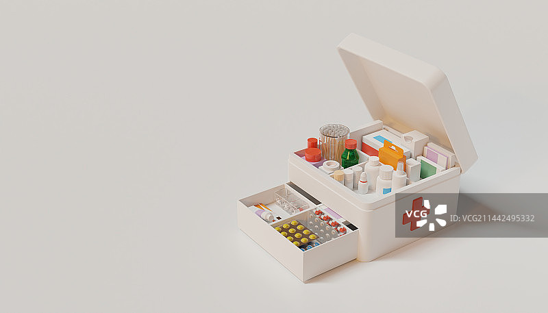 3d常用医用药品药箱急救箱图片素材