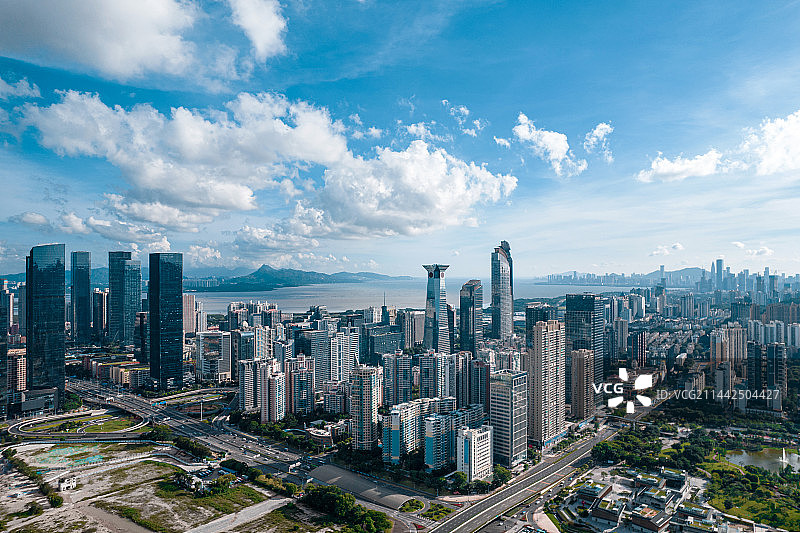 航拍南望车公庙建筑城市天际线全景图片素材