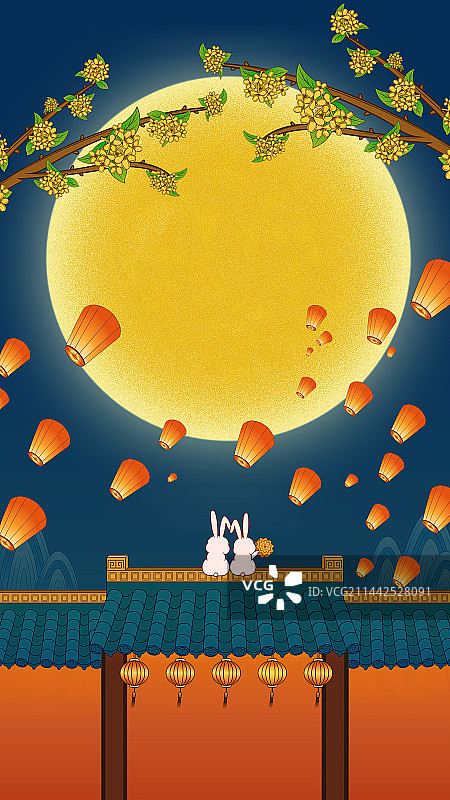 中秋节赏月国风治愈系插画图片素材