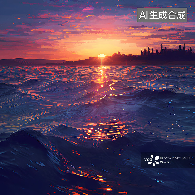 【AI数字艺术】AIGC:海平面的太阳 抽象背景图片素材