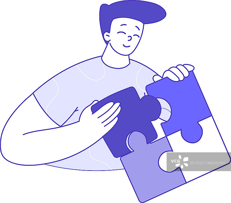 快乐的男人与拼图：商业营销图片素材