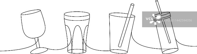 玻璃杯单线连续空图图片素材