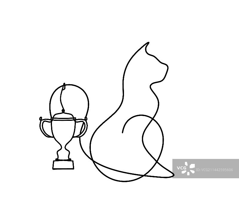 线条小猫奖杯抽象剪影图片素材