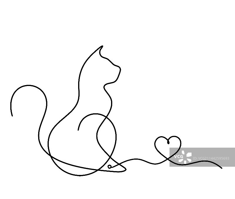 带有线条心脏的抽象猫剪影图片素材