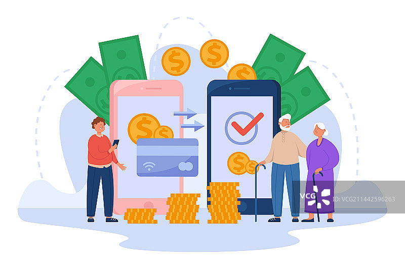 年轻男人给年迈的父母汇款图片素材