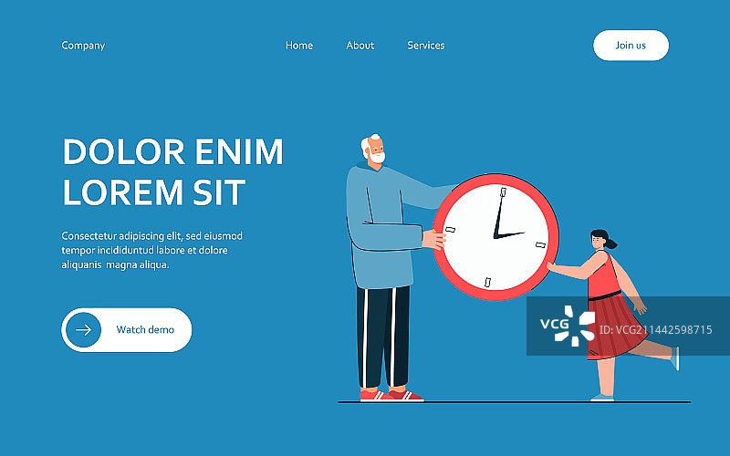 爷爷和孙女拿着巨大的手表图片素材