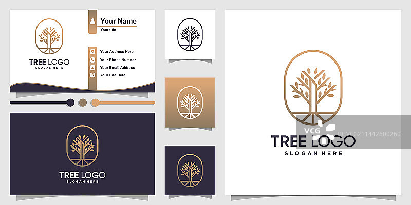 具有现代线条艺术风格的树木商业logo图片素材
