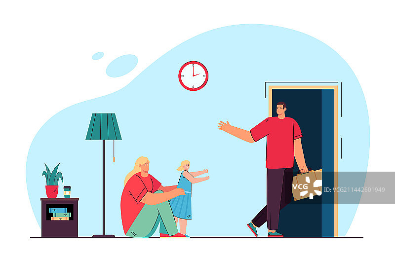 妈妈和女儿与丈夫告别图片素材