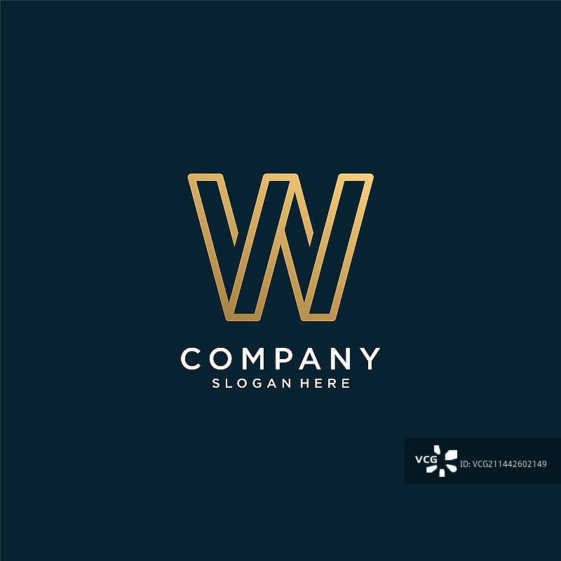 金色抽象线条艺术风格字母W标志图片素材