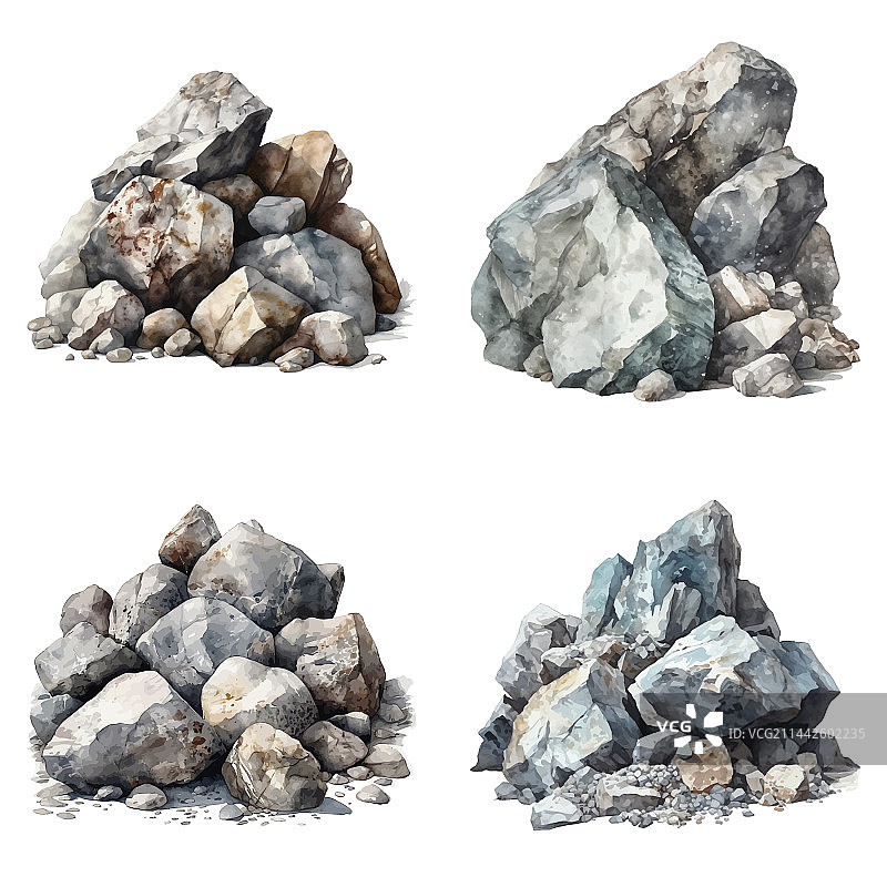 高精度水彩岩石元素图片素材
