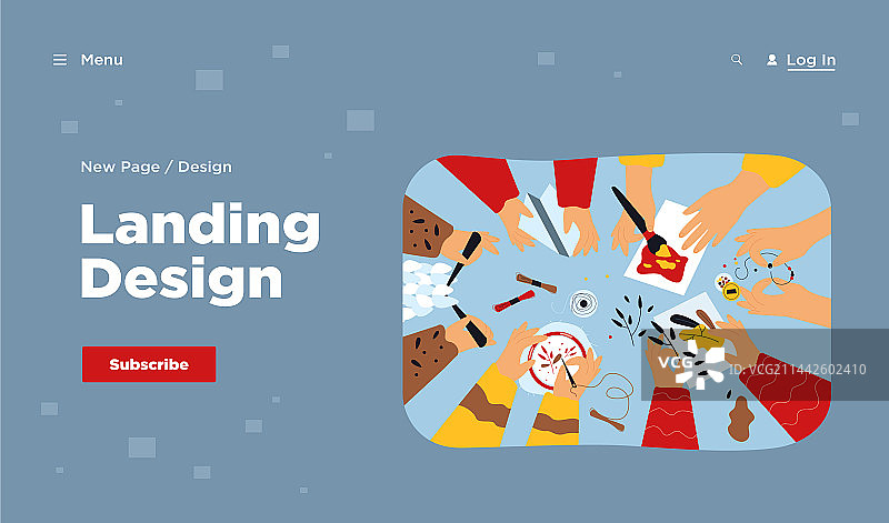 俯视视角：摆放着手工艺术品的工作台图片素材