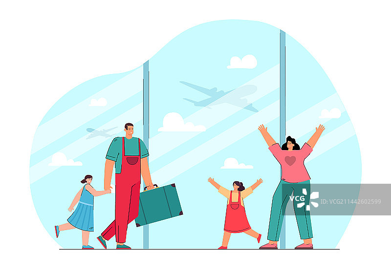 快乐的母女迎接父子图片素材