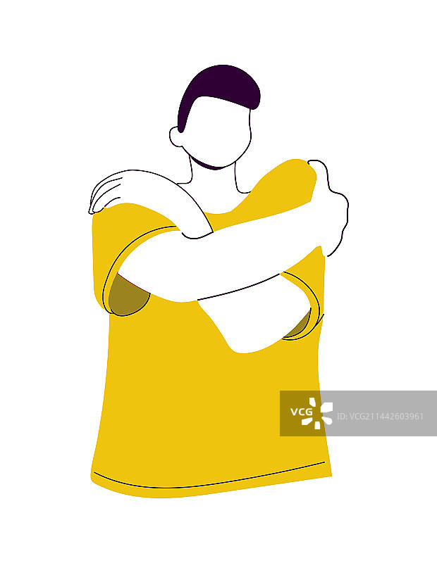 男人拥抱自己（孤立）图片素材