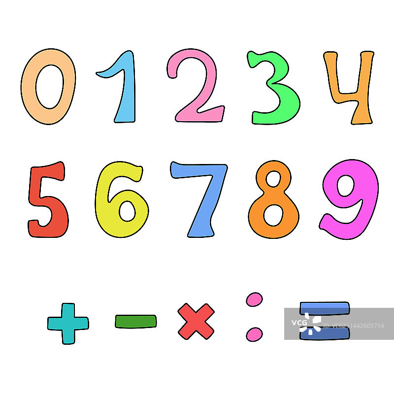 白色背景上手绘彩色数字合集图片素材