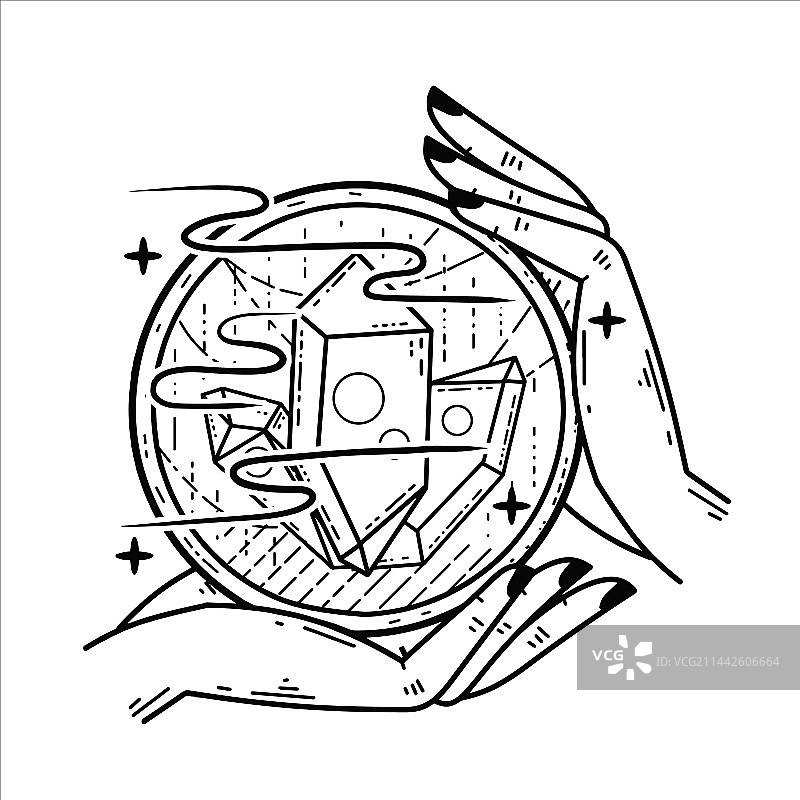 手中的魔法水晶球和宝石图片素材