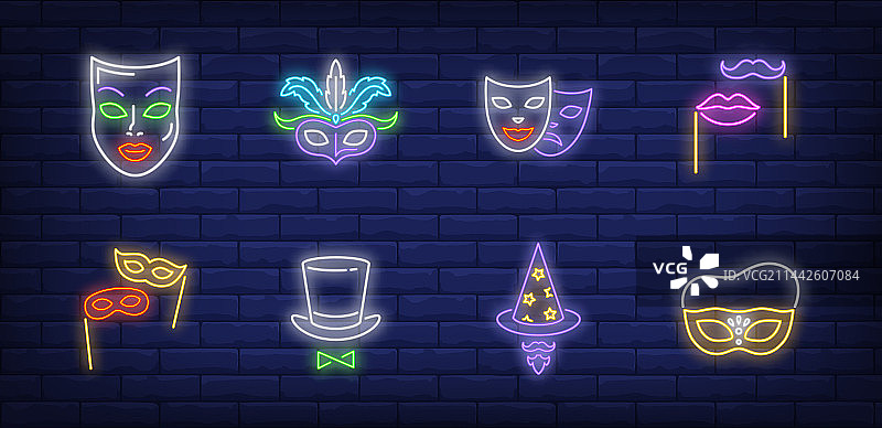 舞会霓虹灯标志套装图片素材
