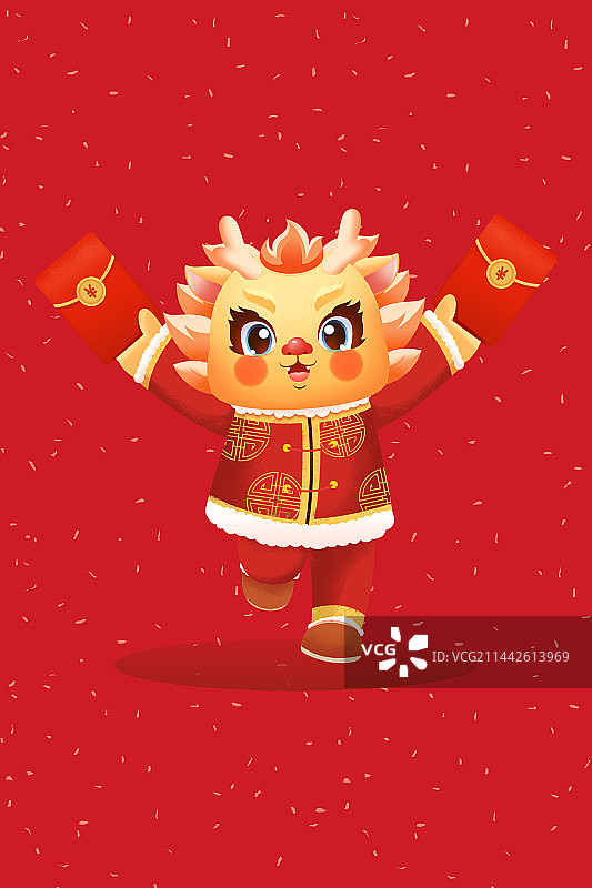 龙年大吉卡通小龙人红色背景插画图片素材