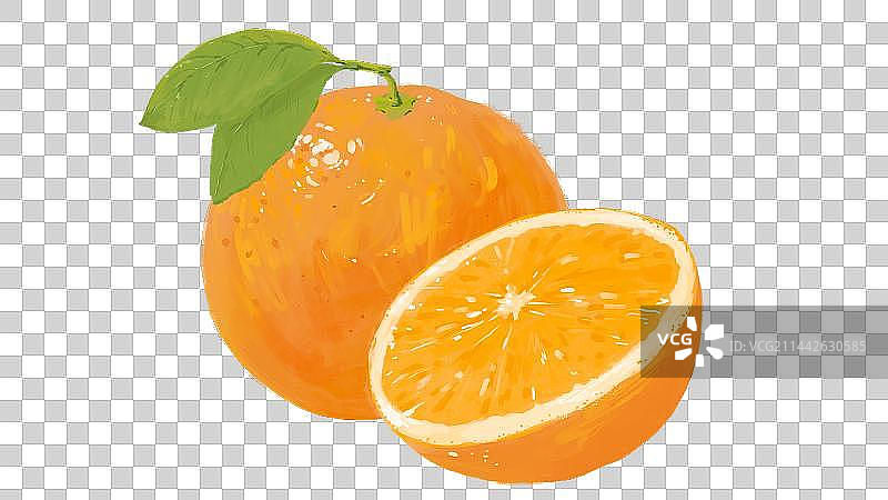 一颗完整的橙子和半个切开的橙子图片素材