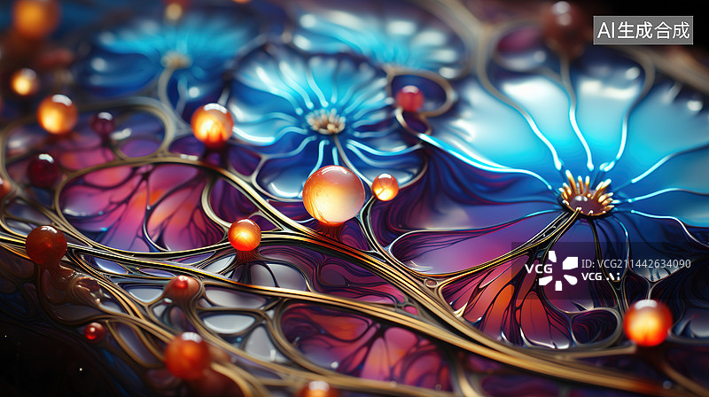 【AI数字艺术】晶莹剔透的小球体抽象插画图片素材