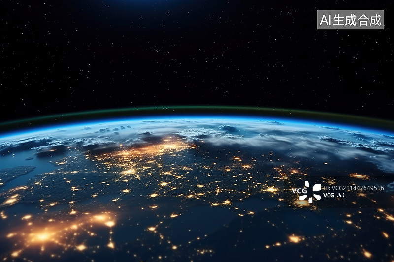 【AI数字艺术】地球和城市夜光图片素材