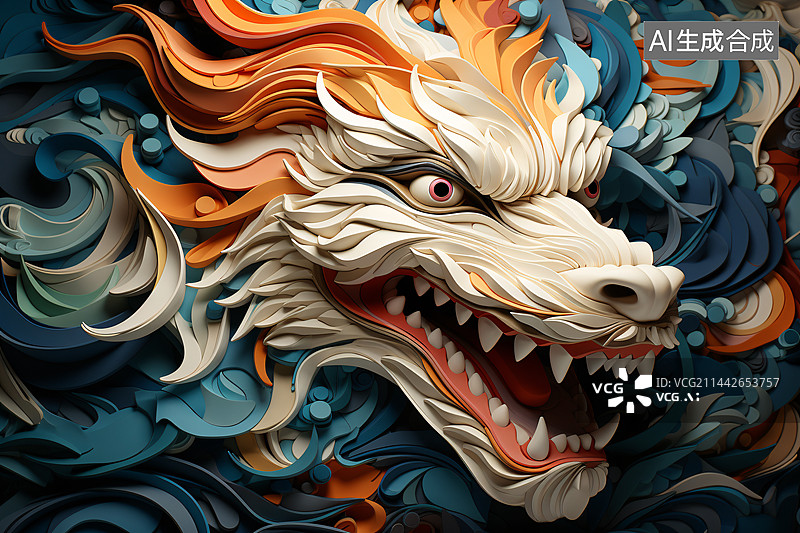 【AI数字艺术】龙年传统中国龙浮雕，传统雕花龙抬头图片素材