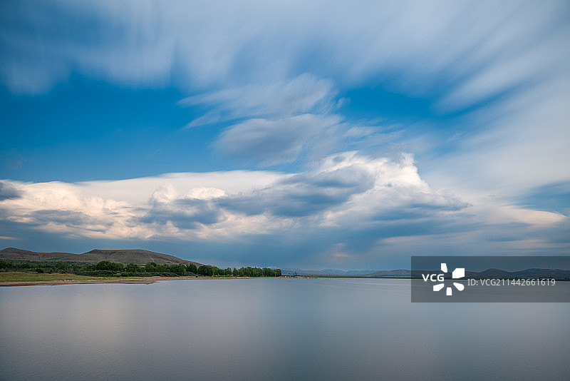 河北沽源坝上闪电湖晚霞美景图片素材