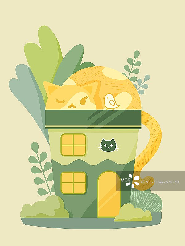 插画 房屋与猫咪图片素材