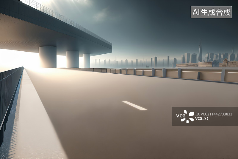 【AI数字艺术】未来派城市建筑道路空间（汽车广告背景图）图片素材