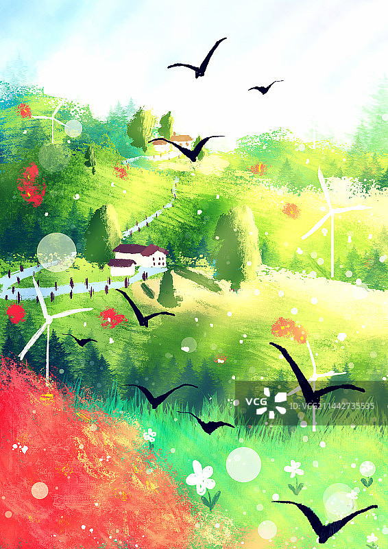 小清新自由风景画小说封面图片素材