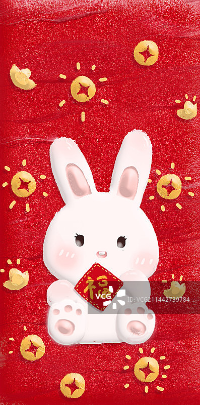 小兔子抱福图片素材