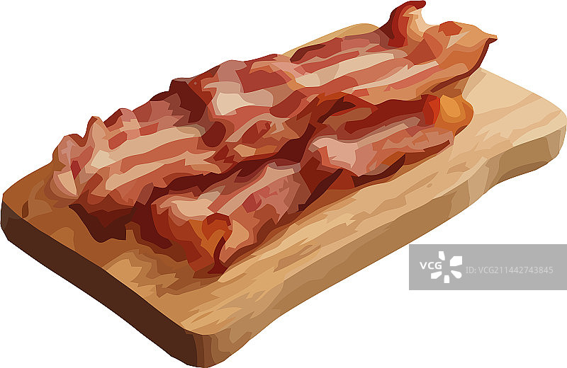 木盘上新鲜烹制的培根片图片素材