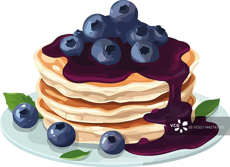 蓝莓煎饼搭配新鲜水果和糖浆图片素材