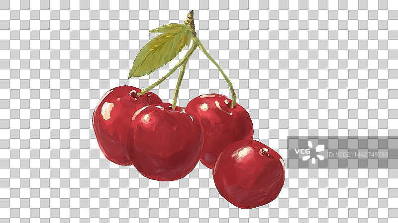 四颗有叶子的红色樱桃图片素材
