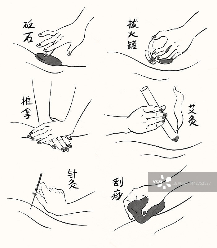 中医理疗养生描边极简风格插画图片素材