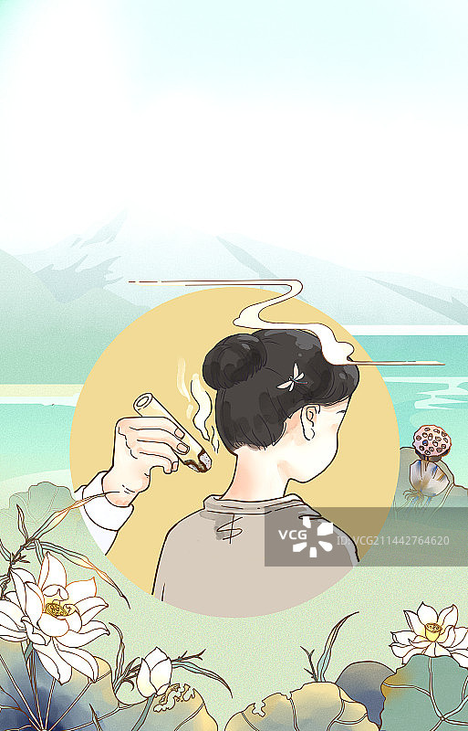 三伏天养生之艾灸插画图片素材