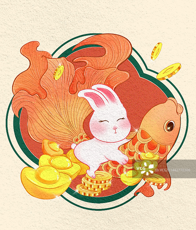 钱兔似锦/中国传统节日/春节/兔年贺图/十二生肖/锦鲤图片素材