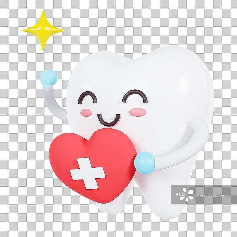 3D立体手拿爱心的牙齿图片素材