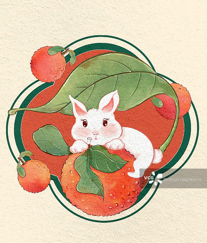 抱着杨梅的兔子-扬眉吐气/中国传统节日/春节/兔年贺图/十二生肖/杨梅图片素材