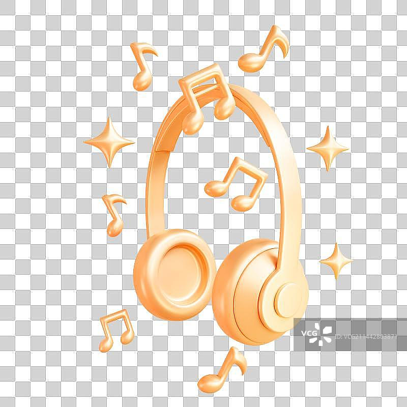 3D立体卡通金色耳机图片素材