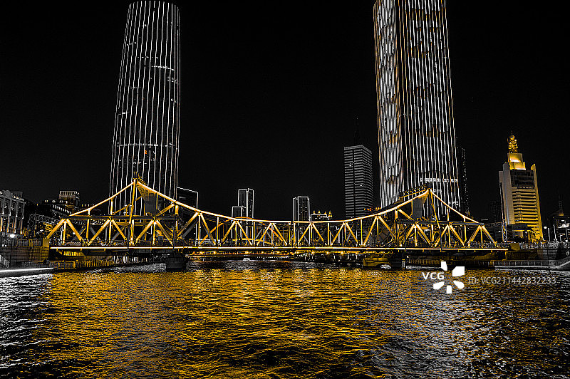 天津解放桥海河夜景图片素材