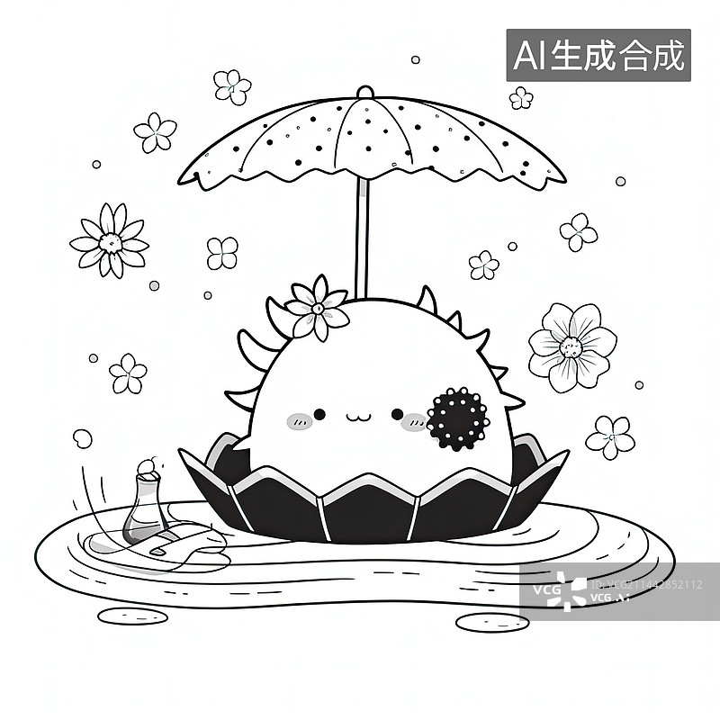 【AI数字艺术】可爱q版小怪兽打着伞图片素材