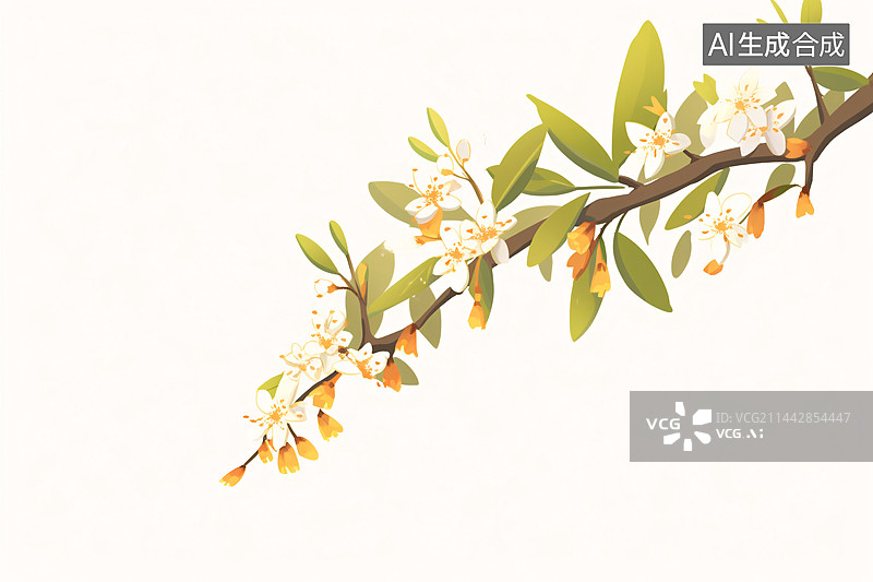 【AI数字艺术】中秋节，中国风节气秋分诗意花朵植物桂花插画图片素材